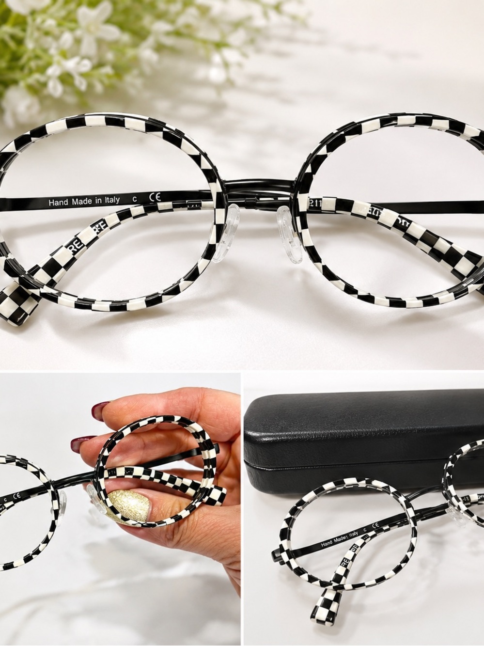 Checkered Black and White Women's Glasses